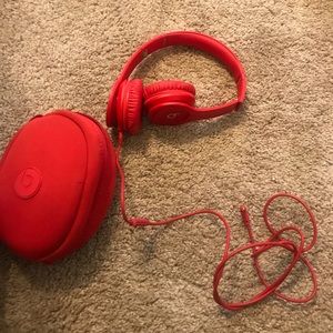 Red Beats by Dre with cord and case